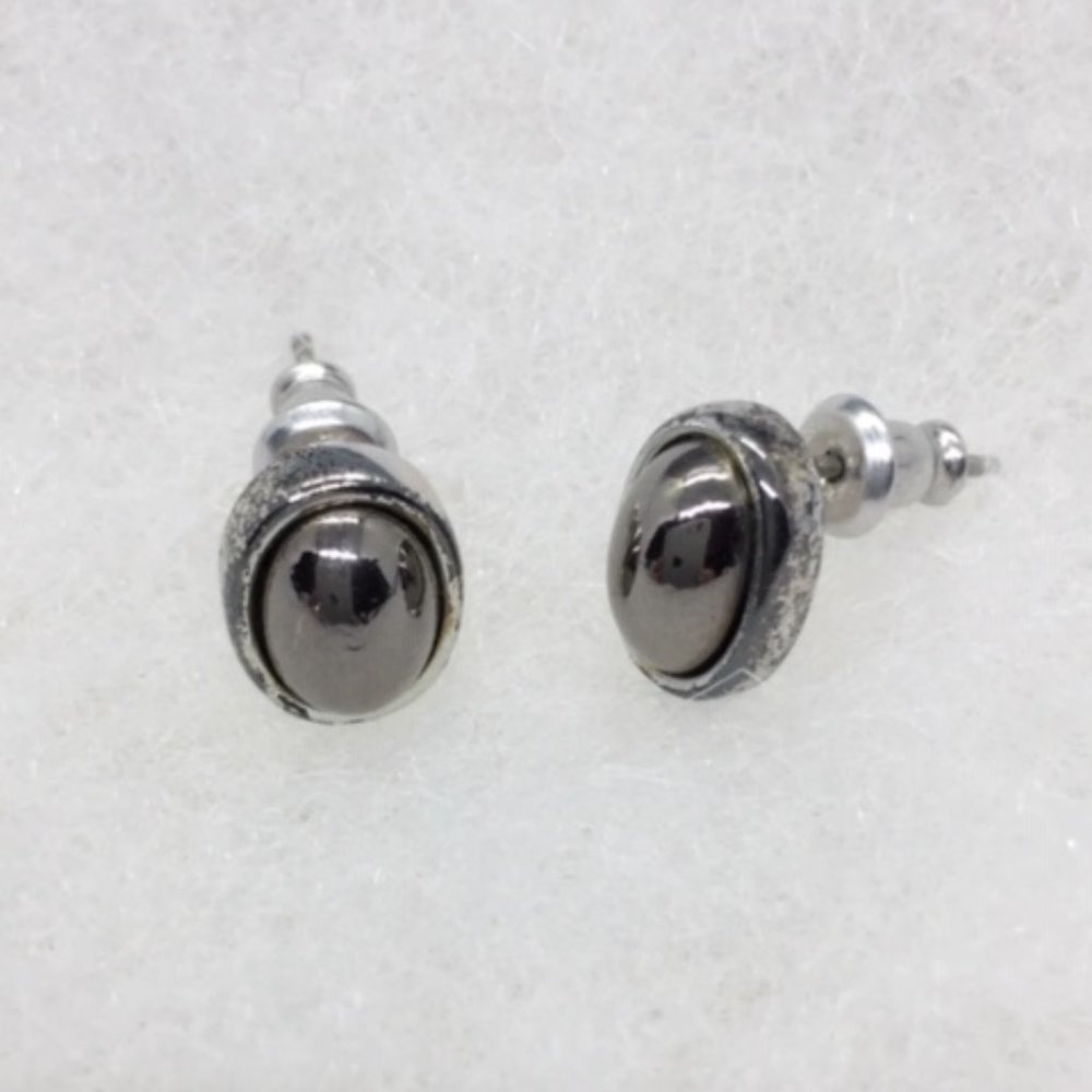 Black Shiny Stone and Silver Toned EARRINGS